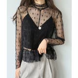 ブラック | フラワードットチュールペプラムシアートップス | Jewelobe