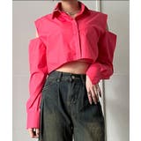 ピンク | ショルダーカットアウトクロップドシャツ | Jewelobe