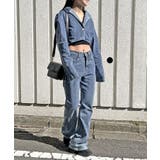 クロップドテーラージャケット×ベルボトムルーズパンツ デニムセットアップ | Jewelobe | 詳細画像11 