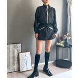 ブラック | バイカラーパイピングナイロンタッチブルゾン&ミニスカパンセットアップ | Jewelobe