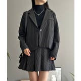 ブラック | ピンストライプジャケット×プリーツスカート セットアップ | Jewelobe