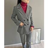 グレー | ダブルブレストジャケット&タイトクロップドパンツスーツ | Jewelobe