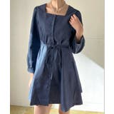 ネイビー | クスエアネックデニムミニワンピース | Jewelobe