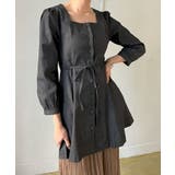 ブラック | クスエアネックデニムミニワンピース | Jewelobe