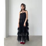 ブラック | ドットチュールフリルボリュームワンピース | Jewelobe