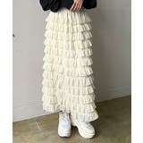 アイボリー | シフォンフリルロングスカート | Jewelobe