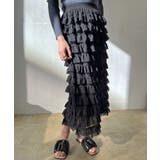 ブラック | シフォンフリルロングスカート | Jewelobe