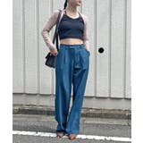 ブルー | 【柄と素材が選べる】ハイウエストセミワイドタックパンツ | Jewelobe