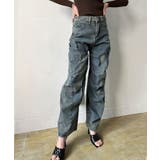 ブルー | アシンメトリータックルーズデニムパンツ | Jewelobe