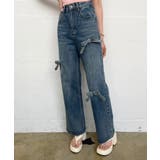 ブルー | 3リボンワイドデニムパンツ | Jewelobe