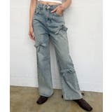 サックスブルー | 3リボンワイドデニムパンツ | Jewelobe