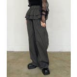 グレー | ダブルペプラムストライプワイドスラックス | Jewelobe