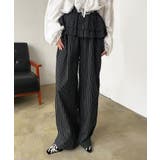 ブラック | ダブルペプラムストライプワイドスラックス | Jewelobe