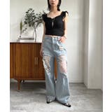 レースカバードダメージワイドデニムパンツ | Jewelobe | 詳細画像14 