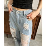 レースカバードダメージワイドデニムパンツ | Jewelobe | 詳細画像8 