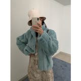 ブルー | ワイドリブフェイクファーショートブルゾン | Jewelobe