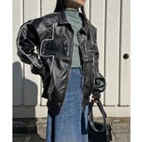 ブラック | 配色パイピングフェイクレザーブルゾン | Jewelobe