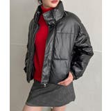 ブラック | シンセティックレザー中綿ブルゾン | Jewelobe