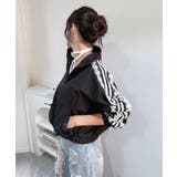 ブラック | レースラインナイロンタッチスポーティーブルゾン | Jewelobe