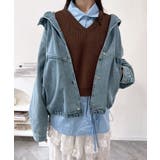 ブルー | オーバーサイズフーディーデニムブルゾン | Jewelobe