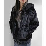 ブラック | フェイクファーフーディーブルゾン | Jewelobe