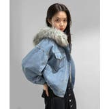 グレー | 【ファー取り外し可】インナーボアデニムショートブルゾン | Jewelobe
