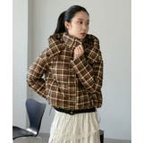 ブラウン | スタンドフーディーチェックパファーブルゾン | Jewelobe