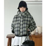 ネイビー | スタンドフーディーチェックパファーブルゾン | Jewelobe