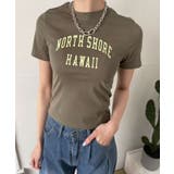 カーキ | シンプルレタリングタイトチビTシャツ | Jewelobe