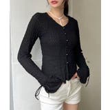 ブラック | スリーブリボンセミシアーカットタイトトップス | Jewelobe