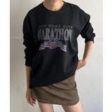 ブラック | ロゴプリントルーズスウェットトップス | Jewelobe