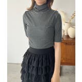 グレー | タートルネックハーフスリーブトップス | Jewelobe