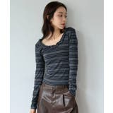 ネイビー | バックストラップボーダータイトカットソー | Jewelobe