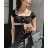 ドット×レースパフスリーブトップス | Jewelobe | 詳細画像5 