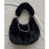 ブラック | ダブルストラップラウンドフェイクファーバッグ | Jewelobe