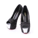 ブラック/35(22.5) | クロスデザインオープントゥパンプス 厚底 | DressShop JEWELS