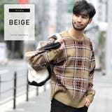ベージュ | 定番◆チェック柄BIGニット◆ニット セーター メンズ | JIGGYS SHOP