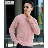ピンク | ◆ラーベン編みクルーネック綿ニット◆ニット セーター メンズ | JIGGYS SHOP