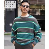 チャコールグレー×グリーン | ◆モヘアライク ボーダーニット◆プルオーバー ニット | JIGGYS SHOP