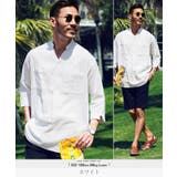 ホワイト | ◆綿麻パナマ織スタンドスキッパー7分袖シャツ◆カプリシャツ メンズ 大人 | JIGGYS SHOP