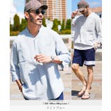ライトブルー | ◆綿麻パナマ織スタンドスキッパー7分袖シャツ◆カプリシャツ メンズ 大人 | JIGGYS SHOP