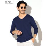 ネイビー | ◆ストレッチVネック無地7分袖Tシャツ◆七分袖 Tシャツ メンズ | JIGGYS SHOP