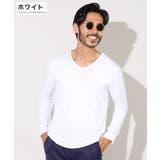 ホワイト | ◆ストレッチVネック無地長袖Tシャツ◆ロンT メンズ Tシャツ | JIGGYS SHOP