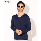 ネイビー | ◆ストレッチVネック無地長袖Tシャツ◆ロンT メンズ Tシャツ | JIGGYS SHOP