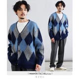 ネイビー | ニット カーディガン メンズ◆モヘアタッチアーガイルカーディガン◆厚手 | JIGGYS SHOP