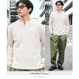 アイボリー | ロンT メンズ◆ヘンリーネックワッフルサーマルロンT◆長袖Tシャツ カットソー | JIGGYS SHOP