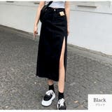 ブラック | デニムスカート ロング丈 スリット | JOCOSA