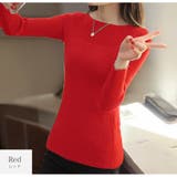 レッド | 切り替えリブニット トップス 長袖 | JOCOSA