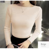 ベージュ | 切り替えリブニット トップス 長袖 | JOCOSA