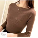 ブラウン | 切り替えリブニット トップス 長袖 | JOCOSA